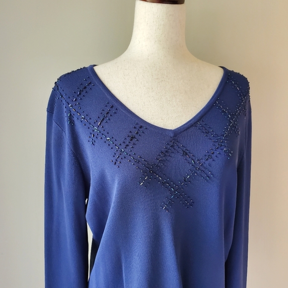 East 5th Tops - Vintage Blue Beaded East 5th Large Top
